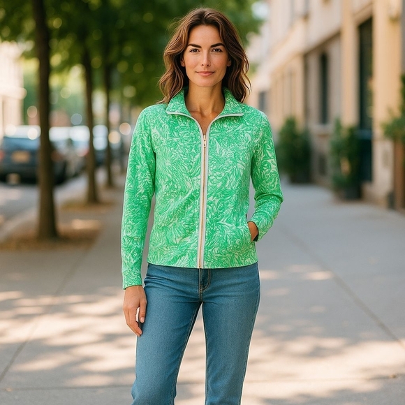 LILLY PULITZER Full Zip Bungle In The Jungle Print Leona Jacket Green - Picture 2 of 7